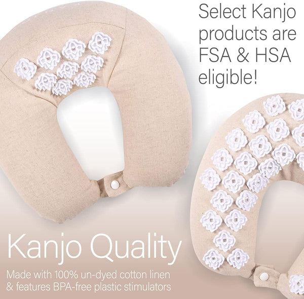 Kanjo Memory Foam Acupressure Neck Pillow - High Density Memory Foam Core - Travel Accessory Pillow - Relieves Neck Pain and Back Pain - Includes