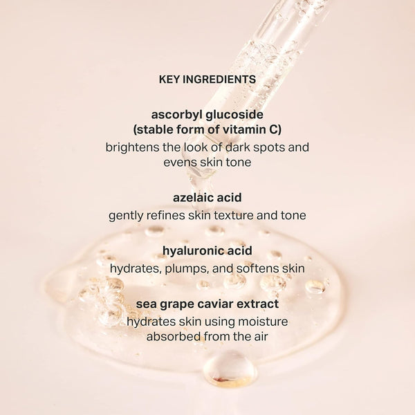 Cocokind Vitamin C Glow Serum with Azelaic Acid and Sea Grape Caviar for Bright and Even Skin, 1 Fl Oz