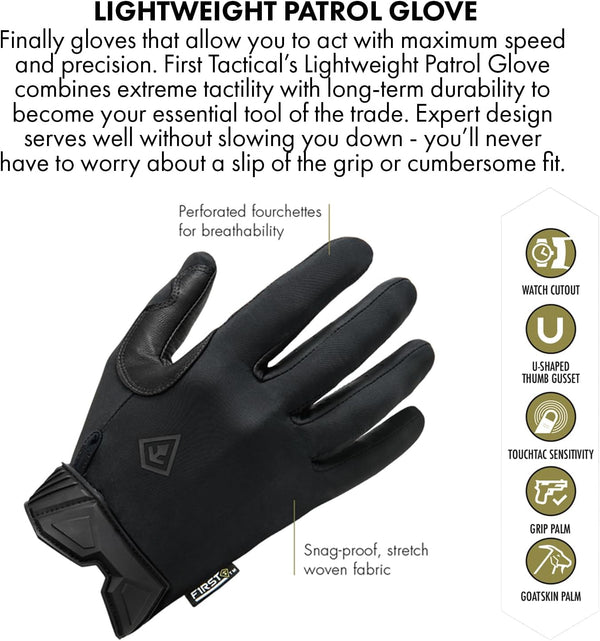 First Tactical MenâS Lightweight Patrol Glove | Skin Tight Goatskin Palm with Touchscreen Capability