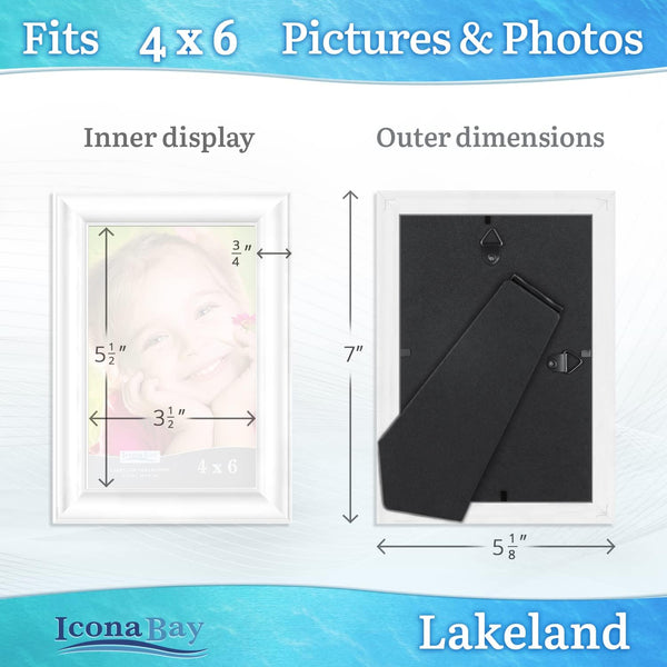 Icona Bay 4X6 White Picture Frame - Contemporary Photo Frame 4 X 6 - Composite Wood Frame for Walls or Tabletop - Lakeland Collection