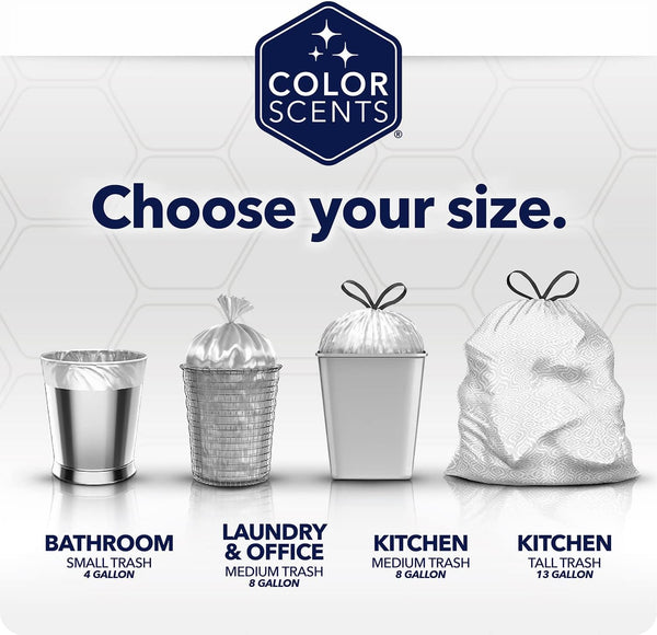 Color Scents Medium Trash Bags - 8 Gallon, 40 Bags (1 Pack of 40 Count), Twist Tie - Ivory Bag in Vanilla Flower Scent with Microban