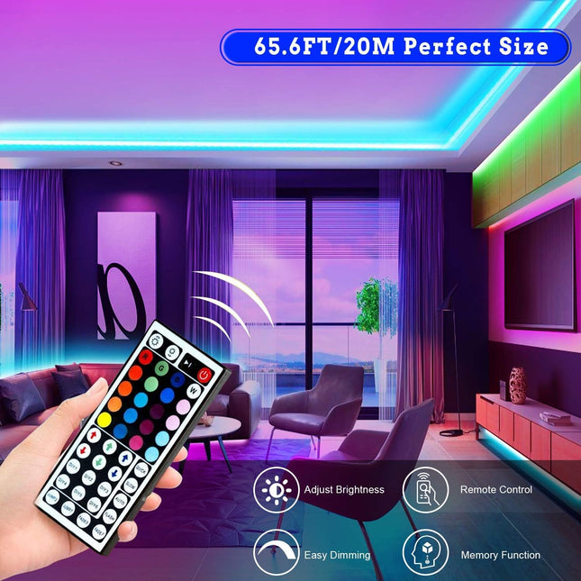 Tenmiro 65.6Ft Led Strip Lights, Ultra Long RGB Color Changing LED Light Strips Kit with 44 Keys Ir Remote Led Lights fo