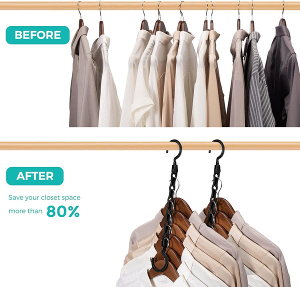 HOUSE DAY Space Saving Hangers 10 Pack, Black Magic Multi Organizer, Closet Storage System Space Saver, Collapsible Hangers for Clothes