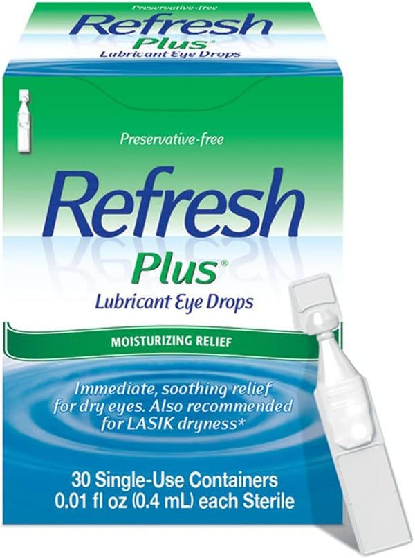 Refresh Plus Lubricant Eye Drops, Preservative Free, Single Use Containers, 30 Count 30 Count (Pack of 1)