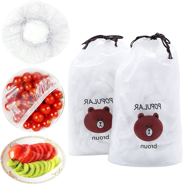 200PCS Fresh Keeping Bags, Plastic Sealing Bags Food Cover, Elastic Stretch Adjustable Bowl Lids, Universal Kitchen Wrap Seal Caps for Leftover