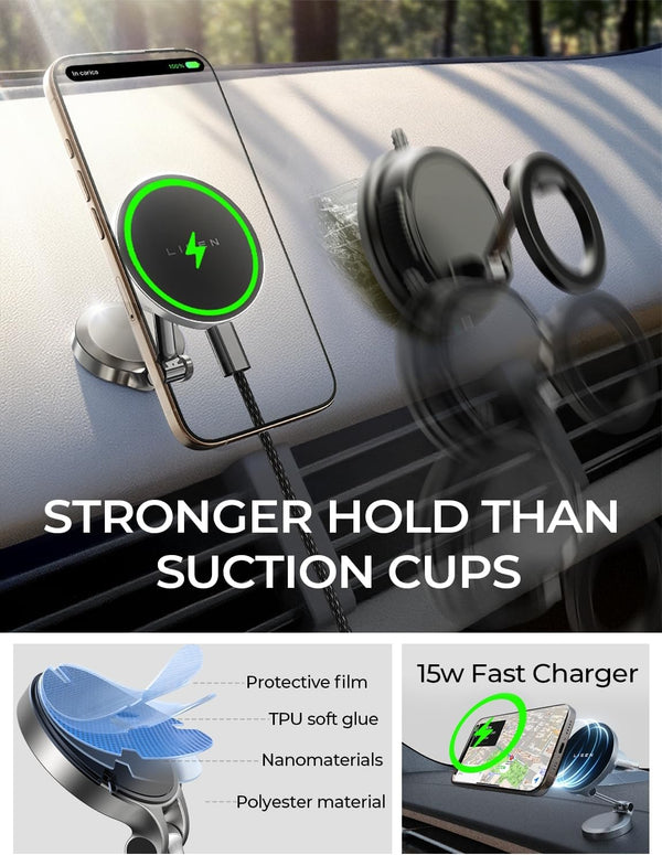 LISEN for Magsafe Car Mount Charger, 15W Fast Charging Magnetic Wireless Car Charger [Mini & Metal], 2025 Ultra Magnetic Car Phone Holder