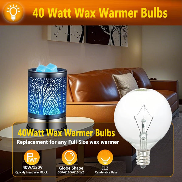 40W Light Bulbs,Wax Warmer Bulbs,E12 Candelabra Base 120 Volt round Light Bulbs for Full Size Scentsy Warmer ,Wax Melt Warmer,Chandelier Table
