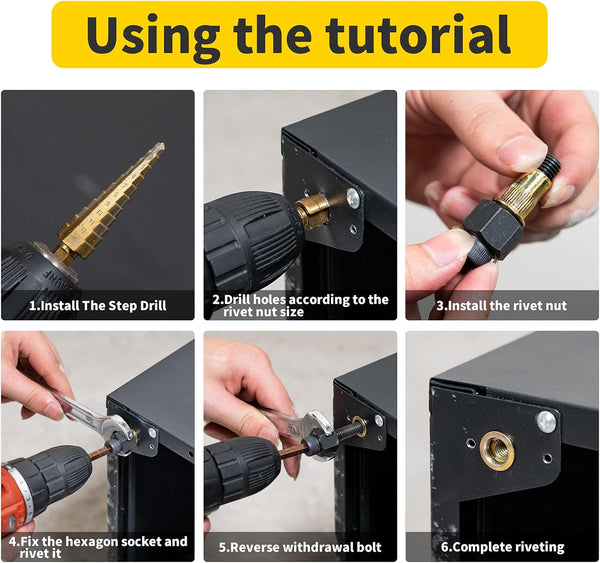HIFESON Hand Rivet Nut Tool, Rivnut Tool - Metric & SAE with 30pcs Steel Rivet Nuts，Rivet Nut Kit with Sturdy Case Packed, Designed for Tight