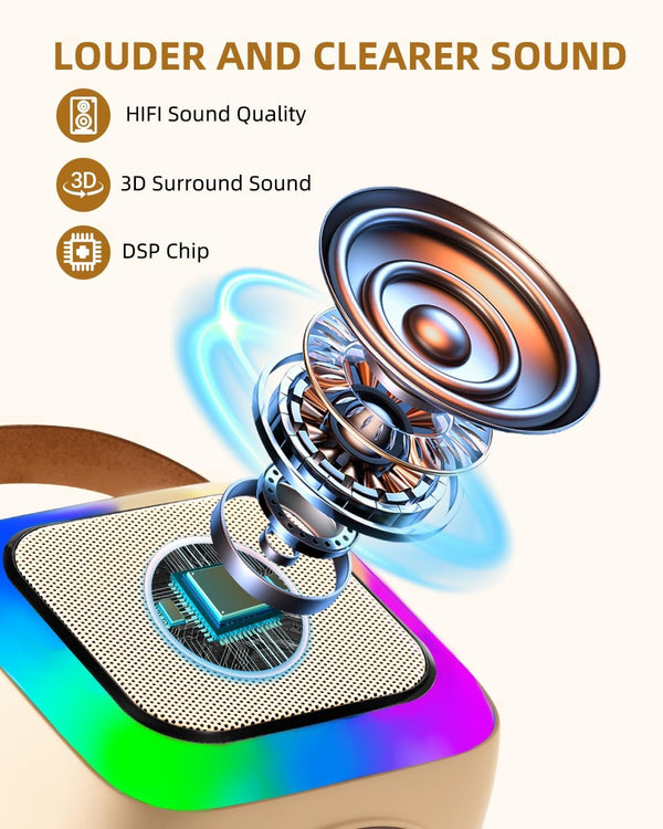 Kids Karaoke Machine for Adults, Mini Portable Karaoke Bluetooth Speaker with 2 Wireless Microphones, Birthday Gifts Toys for Teen Girls Ages 4,