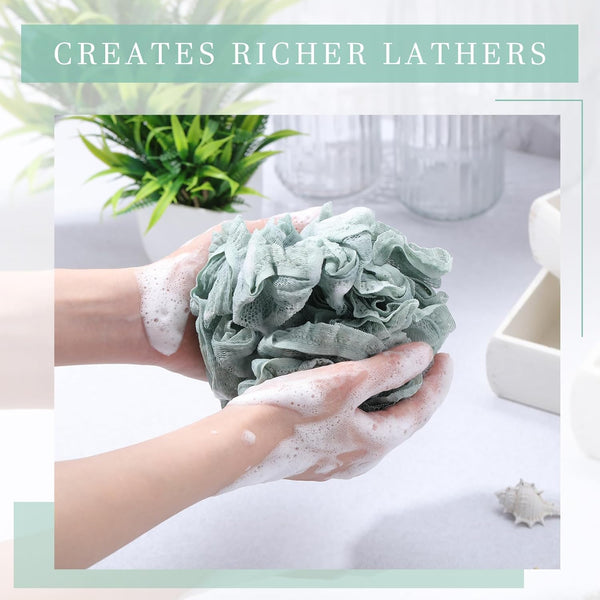 Sunnyray 4 Pack Loofah Bath Sponge Lace Mesh Set Large 60G Shower Poufs Body Scrubber Bath Loofah Ball Body Wash Sponge Exfoliating Scrubber Luffa