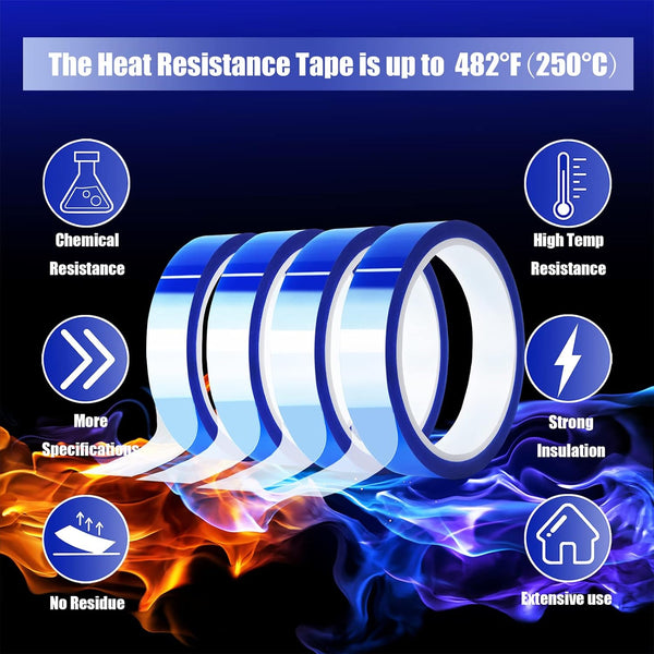 4 Rolls 20Mm X33M(108Ft) Blue Heat Tape High Temperature Heat Resistant Tape Heat Transfer Tape for Heat Sublimation Press Vinyl,No Residue