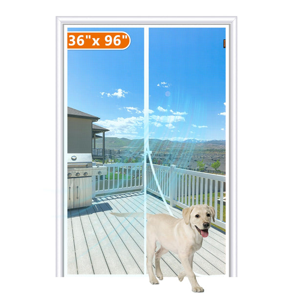MAGZO Magnetic Screen Door Fit Door Size 36 X 96 Inch, Screen Size 38" X 97" Strong Magnet Door Mesh with Reinforced Hook & Loop for Patio,