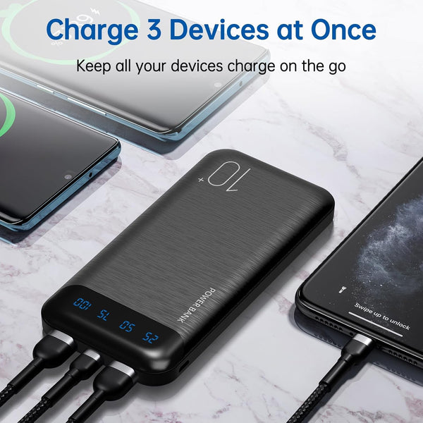 Power Bank 2 Pack 10000Mah Portable Charger with 2 USB 2.4A Outputs & USB C In/Out Slim Battery Pack for Huawei Iphone 16 15 14 13 12 Ipad Samsung