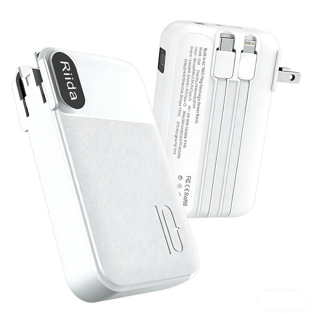 Portable Charger 10000Mah with Built in Cables and AC Wall Plug, 22.5W Fast Charging Power Bank with LED Display, 4 Outp