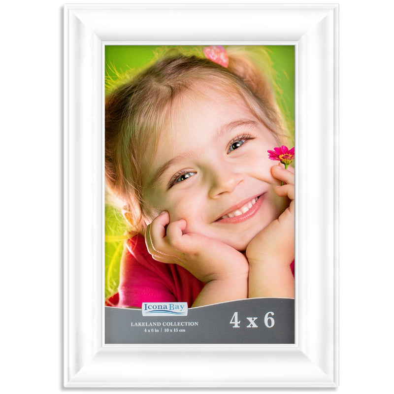 Icona Bay 4X6 White Picture Frame - Contemporary Photo Frame 4 X 6 - Composite Wood Frame for Walls or Tabletop - Lakeland Collection