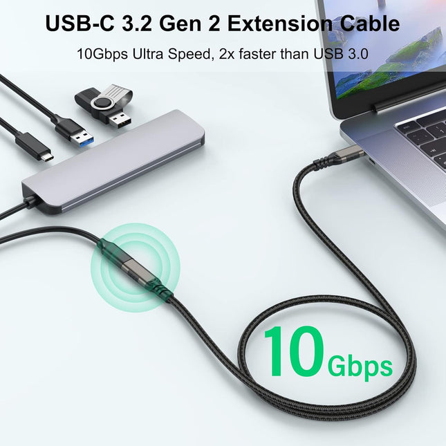 USB C Extension Cable 6.6Ft Male to Female Cord Support 4K Video Output, Fast Charge 100W, Data Transfer 10Gbps, USB 3.2