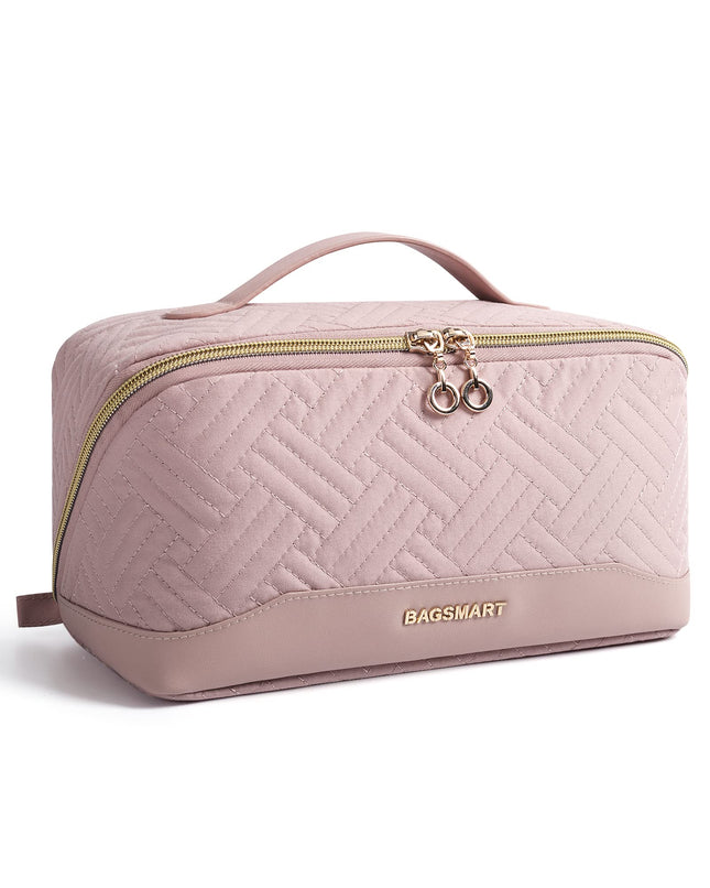 BAGSMART Makeup Bag, Travel Cosmetic Bags Water-Resistent Makeup Case for Women Portable Pouch Open Flat Make up Organiz