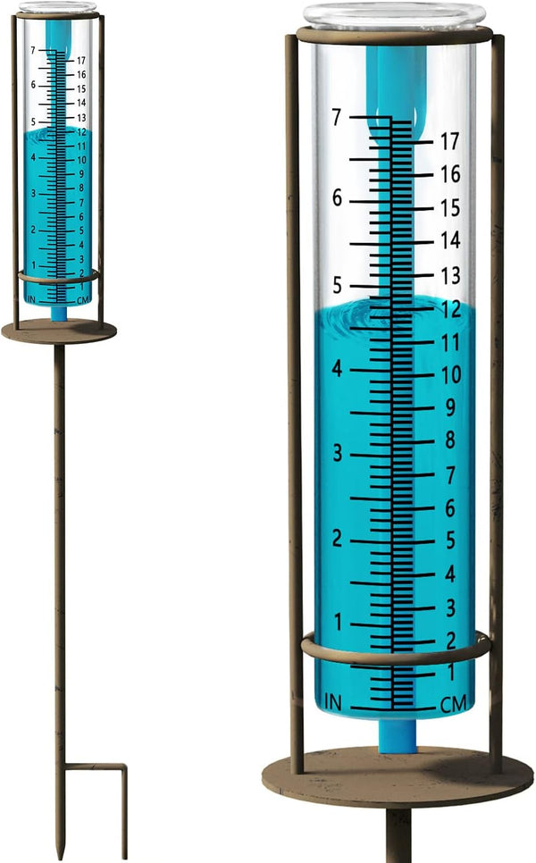 X-PREK New Upgrade Rain Gauge,Detachable Freeze Proof Glass Rain Guage Outdoor Decorative for Garden,Deck,Lawn,Landscape,Yard