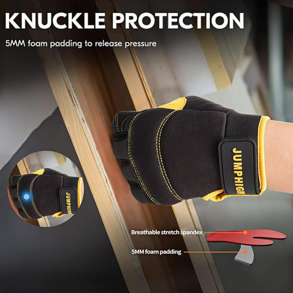 JUMPHIGH Mens Work Gloves, Synthetic Leather Mechanic Gloves Utility Gloves, Touchscreen Working Gloves for Multipurpose, Construction, Warehouse,