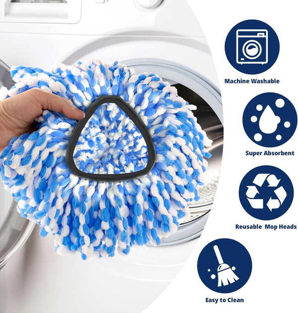Mop Head Replacement, 3 Pack Spin Mop Refill Replace Head Compatible Rinseclean 2-Tank System, Microfiber Machine Washable