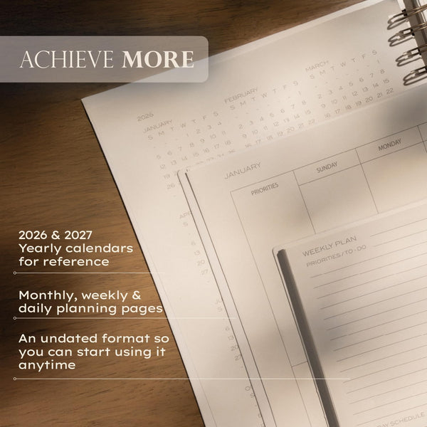 Anecdote 2025 Planner (8.5" X 10") Daily Planner Weekly Monthly Planner - 52 Weeks W/Library Buckram Cover, Brass Spiral - A4 Size Bleed-Resistant