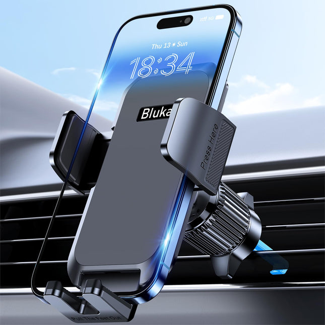 Car Phone Holder Mount, Super Stable Air Vent Cell Phone Car Mount with 2025 Metal Hook Clip, 360Â° Rotation,One Button 