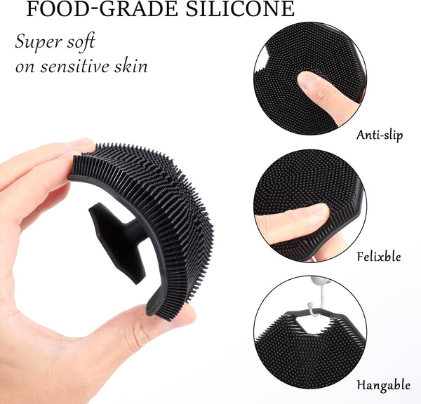 2Pack Silicone Body Scrubber, Qewro Body Buffer Exfoliating Brush with Silicone Loofah, Scalp Exfoliator Hair Shampoo Skin Cleaning Brush, Bath &