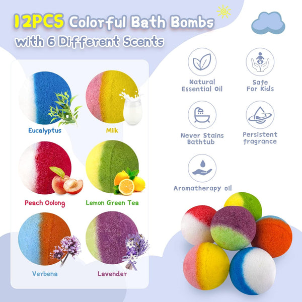 Bath Bombs for Kids, 12pcs Bath Bombs with Surprise Crystal Toys Inside, Handmade Natural and Organic Bubble Bath Fizzies, Birthday Easter Gift