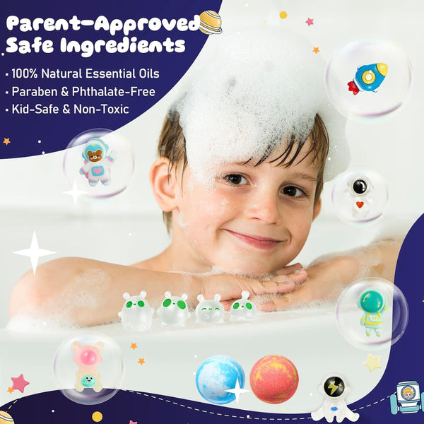 20 Pack Galaxy Bath Bombs for Kids with Space Explorer Toys, Cosmic Adventure Kids Bath Bombs with Astronauts, Rockets, Planets & Glow-In-The-Dark