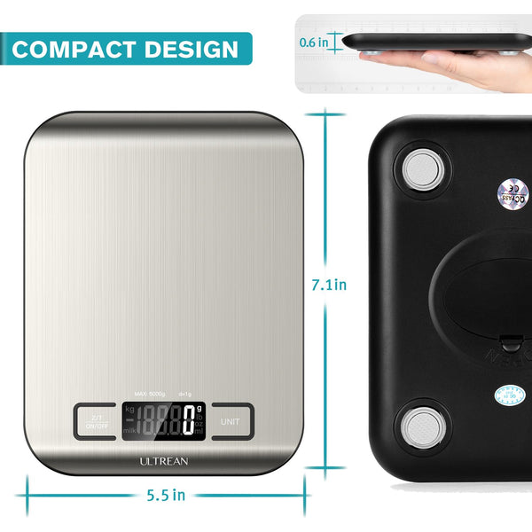 Ultrean Food Scale, Digital Kitchen Scale with LCD Display, Weight Grams and Ounces for Baking Cooking and Meal Prep, 6 Units with Tare Function,