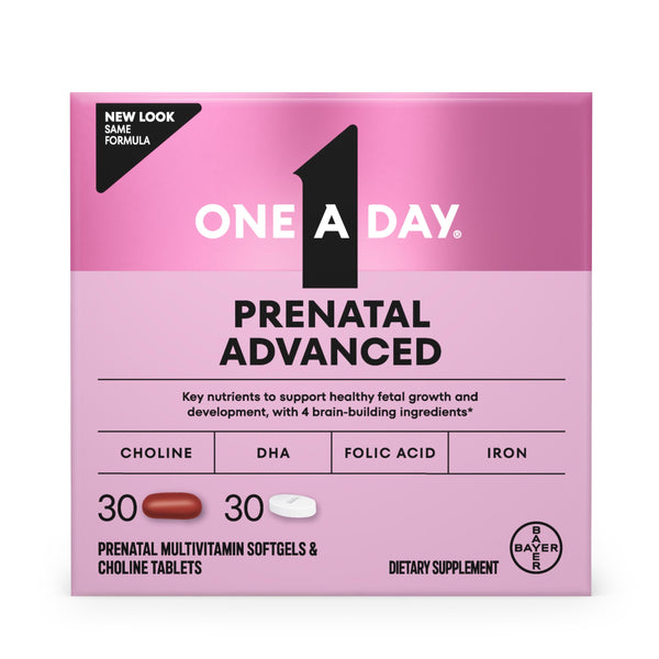 One a Day Womens Prenatal Advanced Complete Multivitamin with Brain Support* with Choline, Folic Acid, Omega-3 DHA & Iron for Pre, during and Post