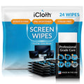 Icloth Large Screen Cleaning Wipes for Electronics, Lint-Free and Streak-Free, Fast-Drying, Removes Dust, Fingerprints, and Smudges (24 Wipes)