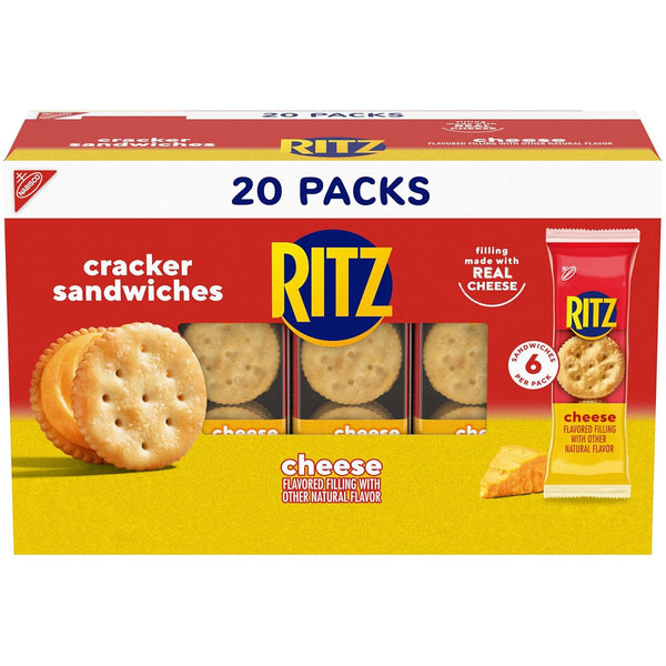 RITZ Cheese Sandwich Crackers, Lunch Snacks, 20 Snack Packs (6 Crackers per Pack)