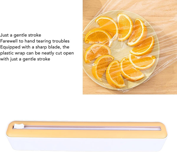 Plastic Wrap Dispenser, PP Reusable Cling Film Dispenser with Cutter Magnetic Stripe Food Wrap Dispenser Foil and Plastic Wrap Dispenser (White