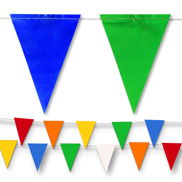 Multicolor Pennant Banner Flags | OSHA 500Lb Rated | Strand Fade Resistant ?102FT?