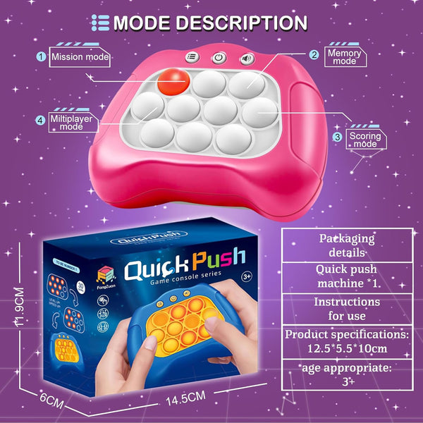 Quick Push Game?Pop Game Fidget Toys, Fast Push Bubble Game, Handheld Puzzle Game Sensory Toys ?Light up Push Pop Game for Kids 3-12 Girls and