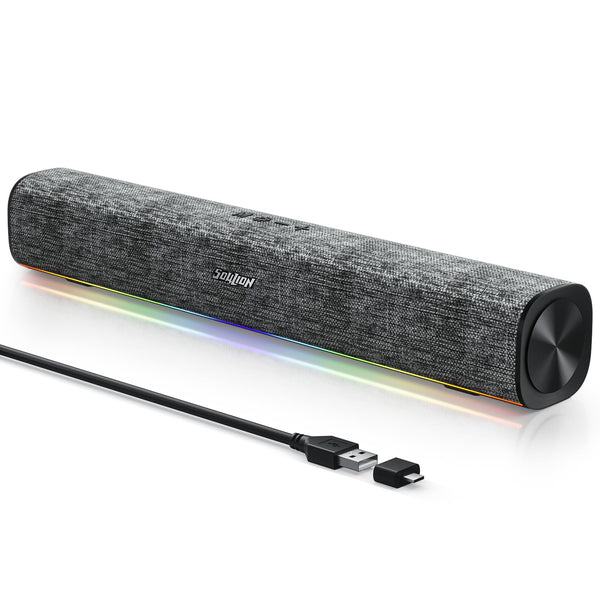 SOULION R100 Bluetooth Computer Speakers with Dynamic LED Light, USB Plug & Play PC Speakers with Switch Button, Clearly Sound Soundbar for