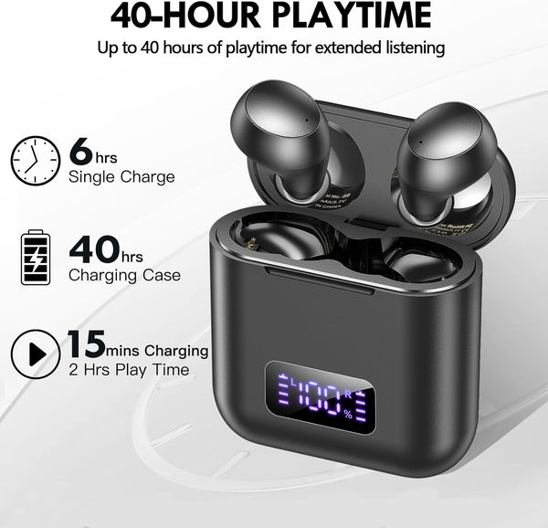 Kurdene Wireless Earbuds, Mini Bluetooth Call Noise Canceling Headphones with Mic 40H Playtime Deep Bass Stereo In-Ear Earbud Lightweight IPX5