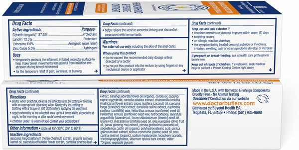Doctor Butler'S Advanced Hemorrhoid & Fissure Ointment â Lidocaine Hemorrhoid Treatment and Fissure Treatment Extra Strength Formula, Heals and
