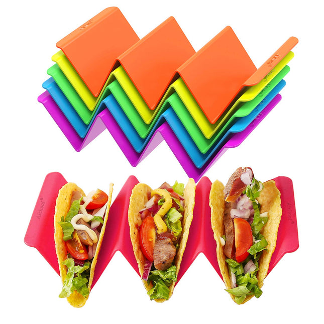 Aichoof Colorful Taco Holder Stands Set of 6 - Premium Large Tray Plates Holds up to 3 or 2 Tacos Each, PP Health Materi