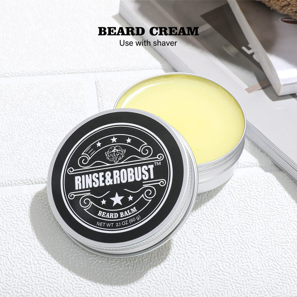 Rinse & Robust Beard Wash, Fathers Day Dad Gift, Beard Conditioner, Beard Oil, Beard Balm Gift Set - Sandalwood Fragrance, Natural, Gluten Free