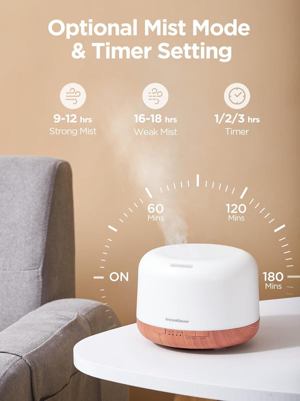 Innogear 500Ml Essential Oil Diffuser with Remote Control, Premium Ultrasonic Aromatherapy Diffusers Scent Humidifier Vaporizer Auto-Off Timer for