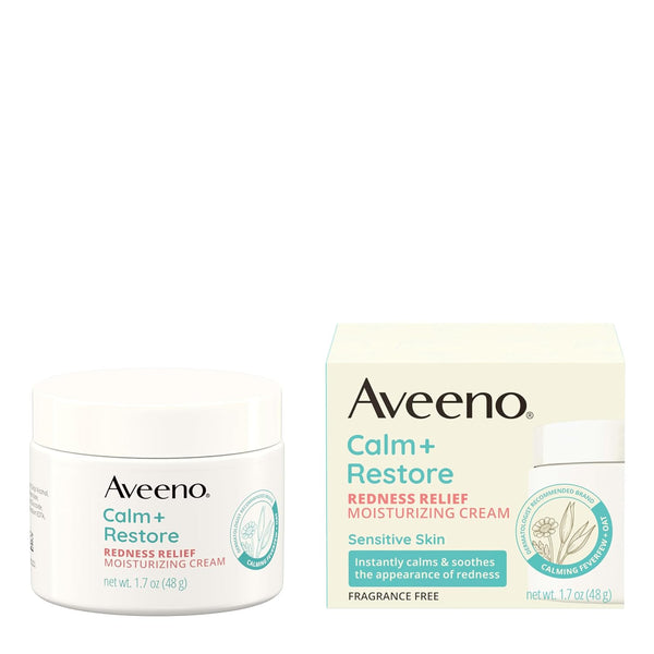 Aveeno Calm + Restore Facial Cream for Redness Relief, Soothing Face Moisturizer for Sensitive Skin, Hypoallergenic Formula, Fragrance-Free, 1.7 OZ
