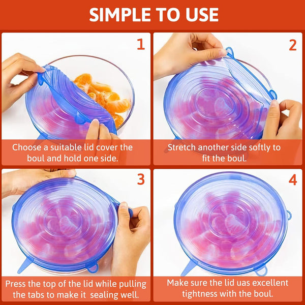 BFONS 18 Pack Silicone Stretch Lids, 6 Different Sizes, 100% Safe Food Grade Silicone to Meet Most Container, Microwave Cover for Food Storage,