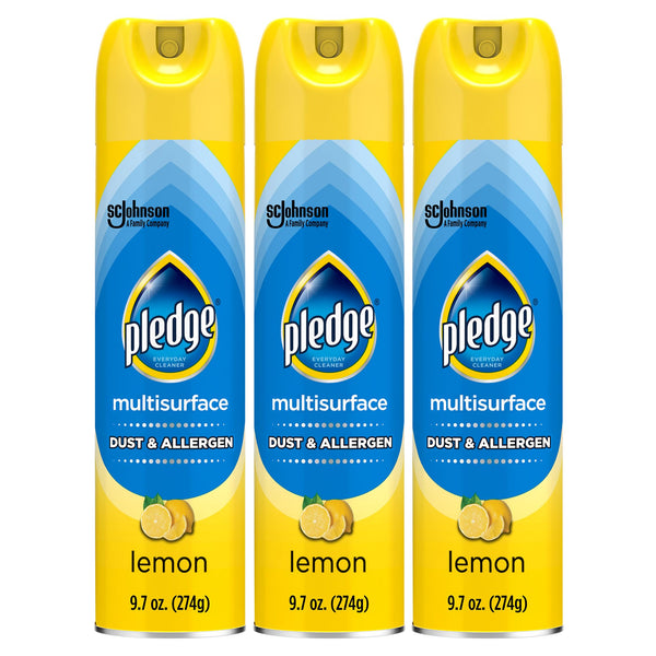 Pledge Dust & Allergen Multisurface Cleaner, Aerosol Spray, Lemon Scent, 9.7oz (Pack of 3) 9.7 Ounce (Pack of 3)