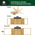 Foldable Bamboo Bathtub Caddy Tray Expandable for Luxury Bath, Bath Accessories & Table with Wine Glass Holder, Book Stand Bathroom Organizer with