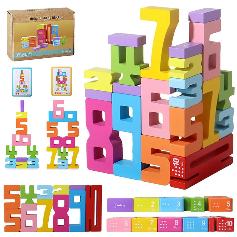 Wooden Number Building Blocks,20Pcs Stacking Toys for 3+ Years Old Kids,Educational Montessori Learning Toys,Counting Math Balance Competition