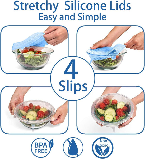 Silicone Stretch Lids, Durable & Eco-Friendly Elastic Lids Reusable Heat Resistant Various Sizes Cover for Bowl(White-6Pack)
