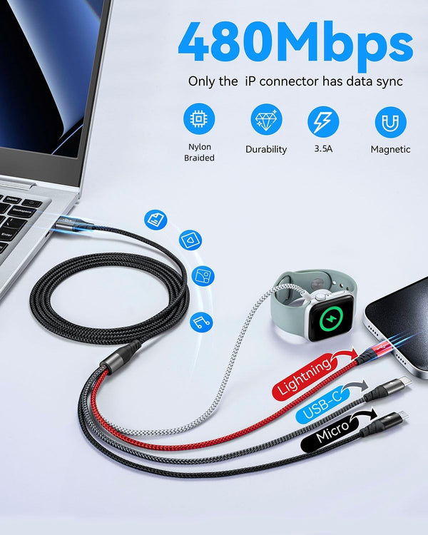Multi Charging Cable for Apple Watch Charger,4 in 1 Charging Cable Travel Essentials for Iwatch & Iphone Chargers Magnetic Wireless Charger for