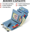 Small Wallet Women RFID Blocking Soft Leather Bifold Compact Card Holder Wallet for Women with Zipper Coin Pocket 4 ID Window